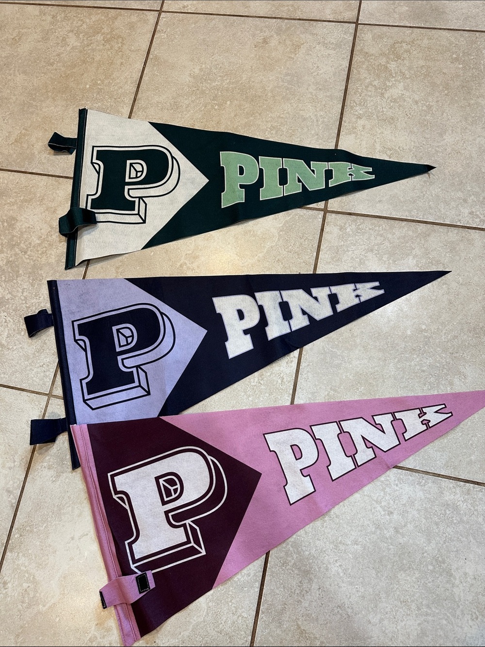 LOT OF 3 Pink Victoria's Secret Large Felt Store Display Pennant Flag Dog
